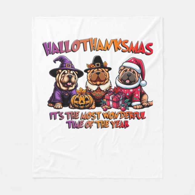 Shar Pei Halloween Erntedank Weihnachtsklassiker Fleecedecke (Vorderseite)