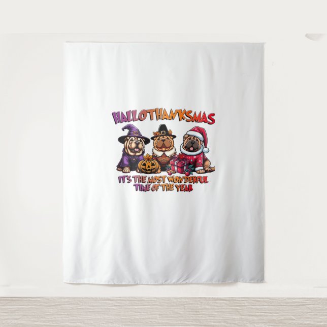 Shar Pei Halloween Erntedank Weihnachtsklassiker Wandteppich (Vorderseite)