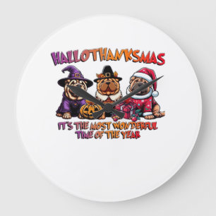 Shar Pei Halloween Erntedankfest Weihnachten Klass Große Wanduhr