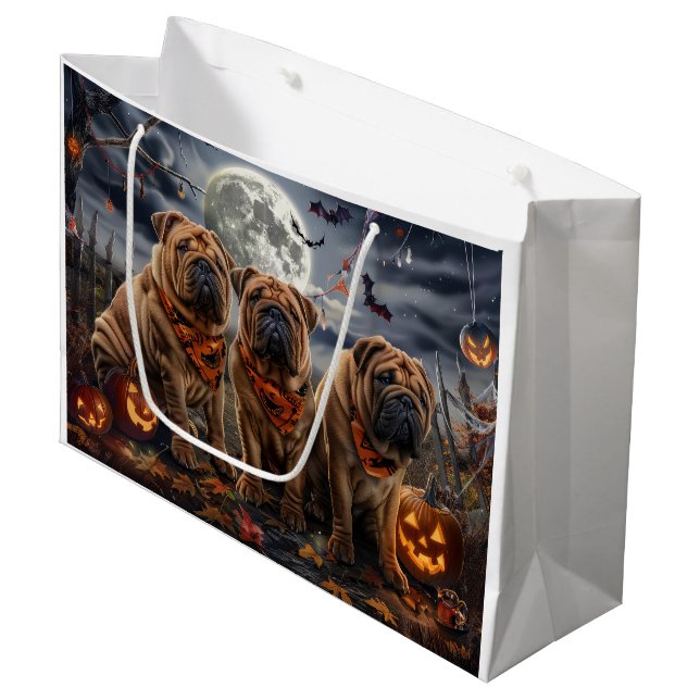 Shar Pei Halloween Spooky Große Geschenktüte (Vorderseite Schrägansicht)