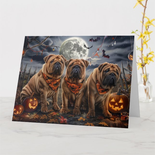 Shar Pei Halloween Spooky Karte (Gelbe Blume)