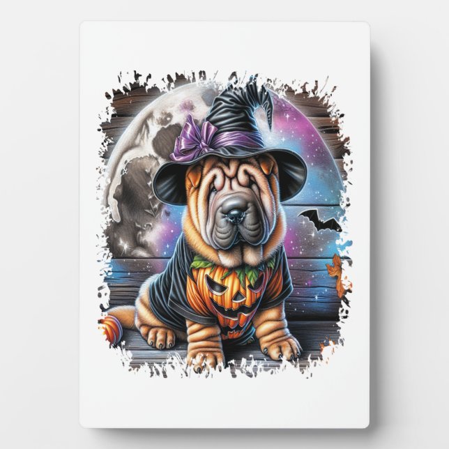Shar Pei Hund Halloween Quadrat Fotoplatte (Vorderseite)