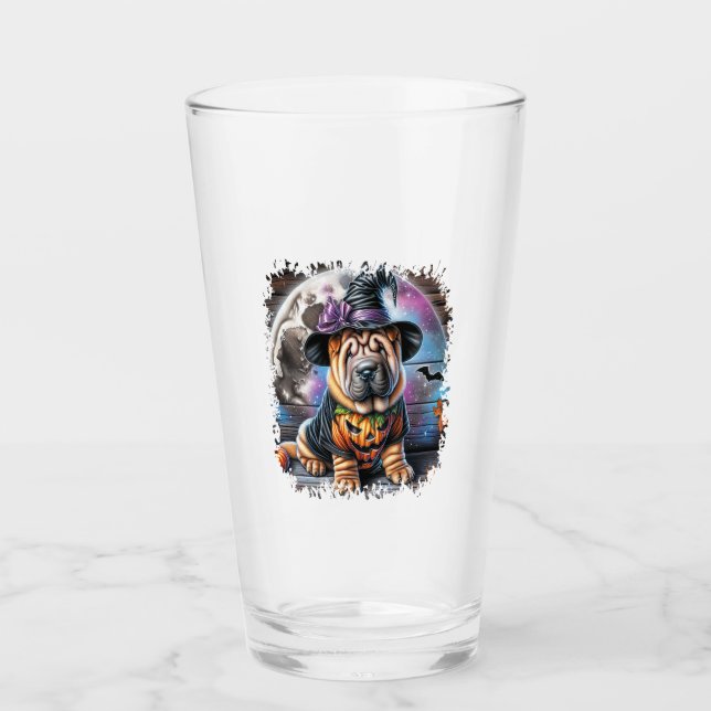 Shar Pei Hund Halloween Quadrat Glas (Vorderseite)