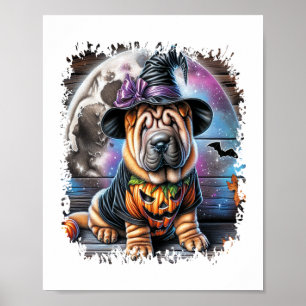 Shar-Pei-Hund Halloween Quadrat Poster