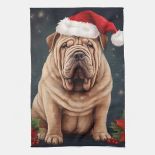 Shar Pei Hund im Schnee Weihnachten  Geschirrtuch