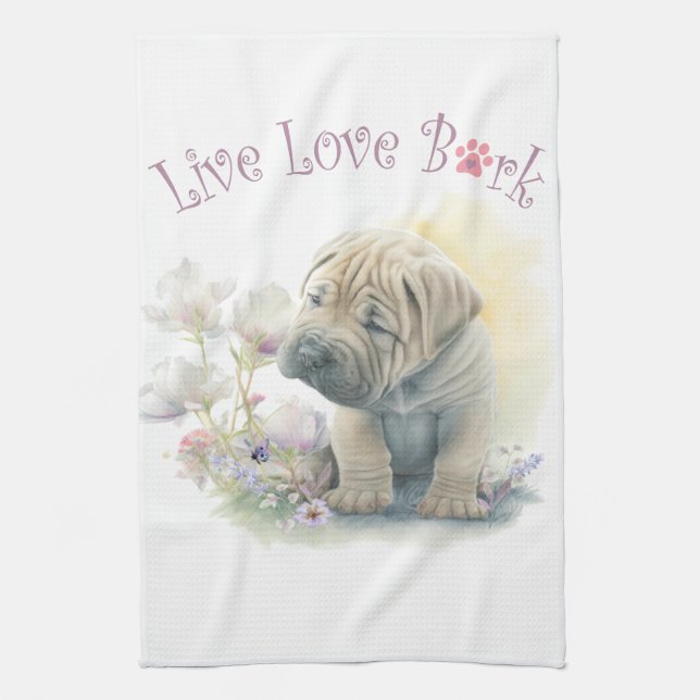 Shar-pei Hund Mama Floral Geschirrtuch (Vertikal)