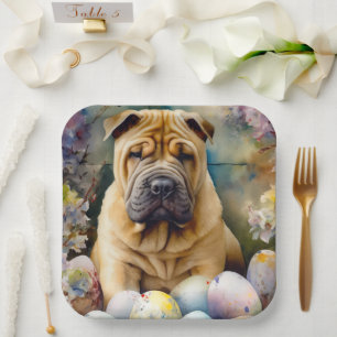 Shar Pei Hund mit Ostereiern Feiertag  Pappteller