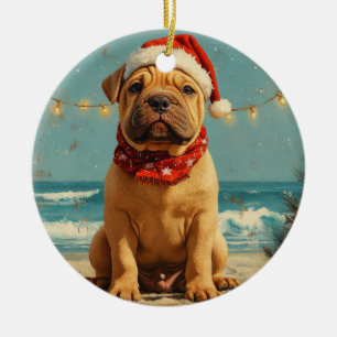 Shar Pei Hund Weihnachten Vintage Strand Keramik Ornament