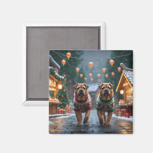 Shar Pei Hunde Weihnachten Schnee Feiertag Magnet