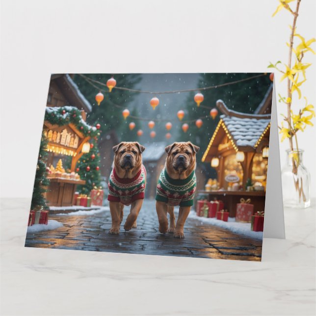 Shar Pei Hunde Weihnachtsschneeferien Karte (Gelbe Blume)