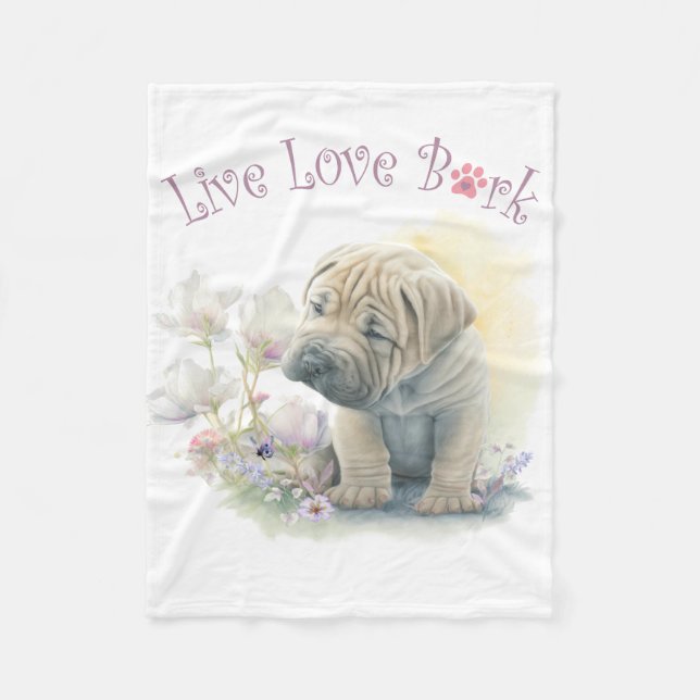 Shar-pei-Hundemutter-Blumen Fleecedecke (Vorderseite)