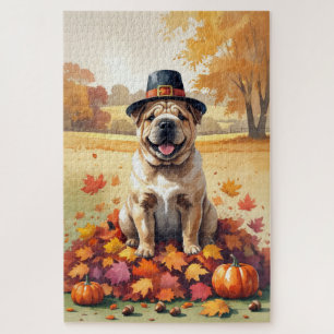 Shar Pei im Herbst hinterlässt Erntedank Kunst