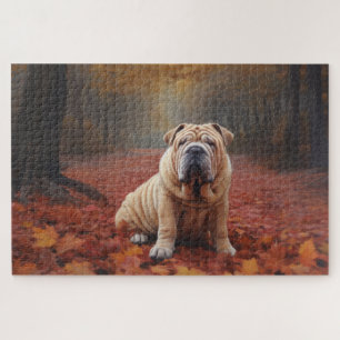 Shar Pei im Herbst inspiriert durch fallende Blätt