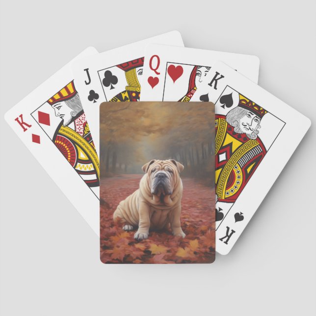 Shar Pei im Herbst Leaves Fall Inspiriert Spielkarten (Rückseite)
