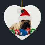 Shar Pei in der Keramik Ornament<br><div class="desc">Shar Pei in der Weihnachtsmannmütze-Herz-Verzierung</div>