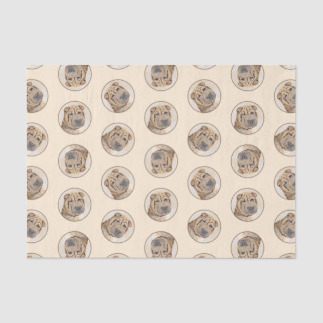 Shar Pei Painting Fawn Wrinkle Original Dog Art Seidenpapier (Vorderseite)