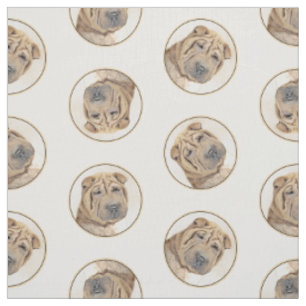 Shar Pei Painting Fawn Wrinkle Original Dog Art Stoff