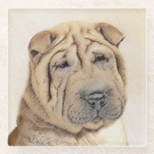 Shar Pei Painting - Niedliche Original Dog Art Glasuntersetzer
