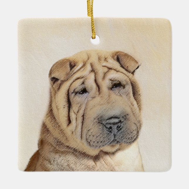 Shar Pei Painting - Niedliche Original Dog Art Keramikornament (Vorderseite)