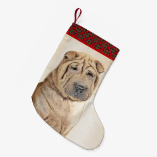 Shar Pei Painting - Niedliche Original Dog Art Kleiner Weihnachtsstrumpf