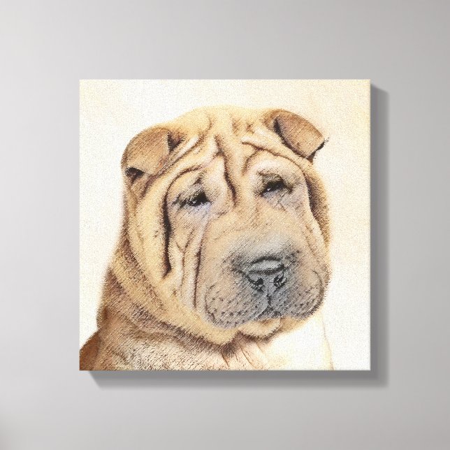 Shar Pei Painting - Niedliche Original Dog Art Leinwanddruck (Vorderseite)