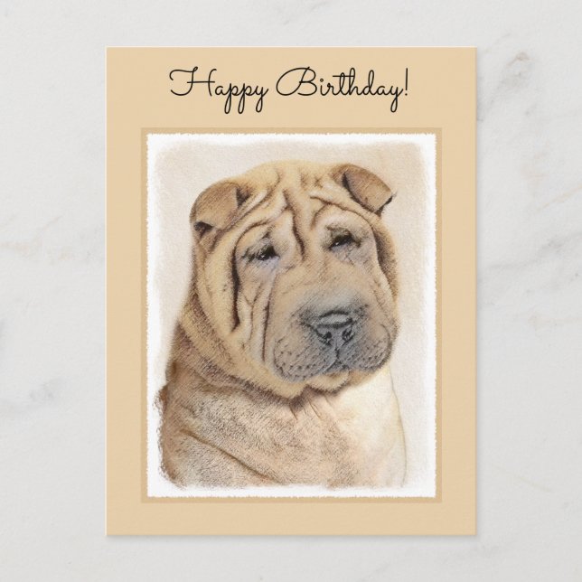 Shar Pei Painting - Niedliche Original Dog Art Postkarte (Vorderseite)