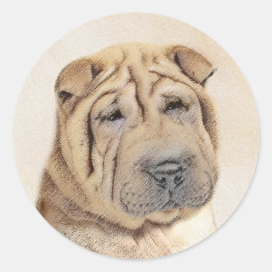 Shar Pei Painting - Niedliche Original Dog Art Runder Aufkleber