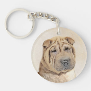 Shar Pei Painting - Niedliche Original Dog Art Schlüsselanhänger