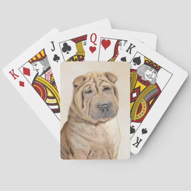 Shar Pei Painting - Niedliche Original Dog Art Spielkarten (Rückseite)