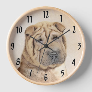 Shar Pei Painting - Niedliche Original Dog Art Uhr