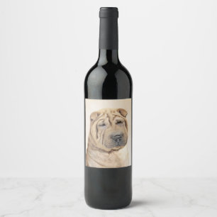 Shar Pei Painting - Niedliche Original Dog Art Weinetikett