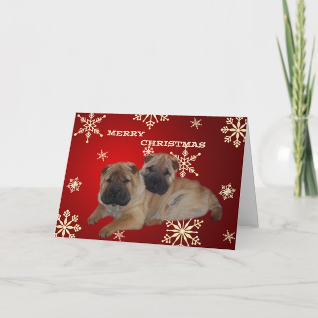 Shar Pei Puppies Snowflake Card Feiertagskarte (Vorderseite)