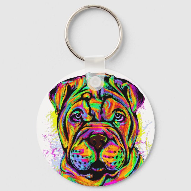 Shar Pei Puppy Dog Lifestyle Button Schlüsselanhänger (Vorderseite)