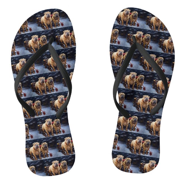 Shar Pei Snowy Sleigh Weihnachtsdekor Flip Flops (Fußbett)