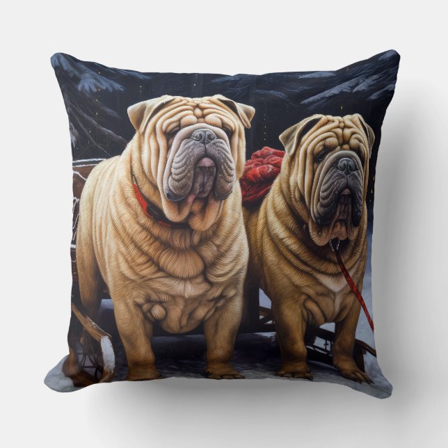Shar Pei Snowy Sleigh Weihnachtsdekor Kissen (Vorderseite)