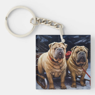 Shar Pei Snowy Sleigh Weihnachtsdekor Schlüsselanhänger