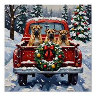 Shar Pei Weihnachten Rotes Lastwagen Ferien Poster