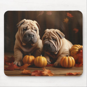 Shar Pei Welpe Herbstfreude Kürbis Mousepad