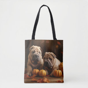 Shar Pei Welpe Herbstfreude Kürbis Tasche