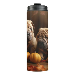 Shar Pei Welpe Herbstfreude Kürbis Thermosbecher
