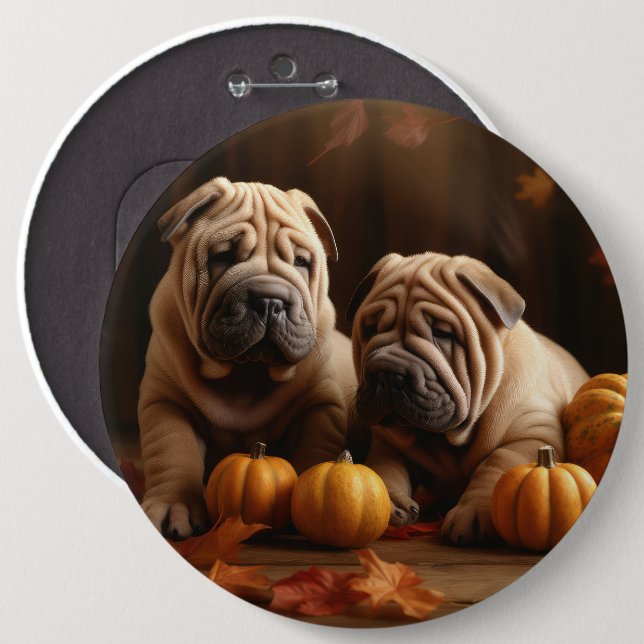Shar Pei Welppy Autumn Delight Pumpkin Button (Vorne & Hinten)