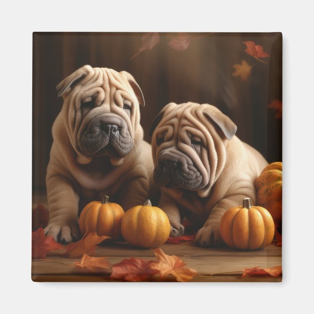 Shar Pei Welppy Autumn Delight Pumpkin Magnet (Vorne)