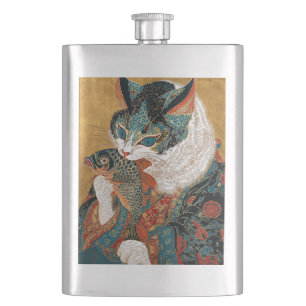 Sharaku Style Ukiyo-e Kabuki Cat Flachmann