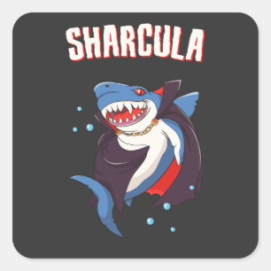 Sharcula Funny Dracula Shark Vampire Halloween T-S Quadratischer Aufkleber