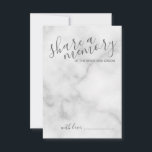 'Share a Memory' Elegant Marble Script Hochzeit Hinweiskarte<br><div class="desc">Fügen Sie Ihrer Hochzeit eine persönliche Touch mit einem modernen Skript Hochzeitsratschlag und Wunschkarte hinzu. Diese Karte enthält den Titel "gemeinsame Erinnerung" in grau-modernen Kalligraphie-Schriftart Stil und Details in grau modernen Sans Serif Schriftart Stil auf weißem Marmor Hintergrund.</div>