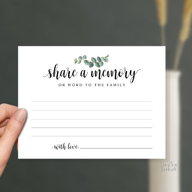 Share a Memory, Funeral Service, Sympathy Card Postkarte (Funeral Service, Share a memory, Sympathy Card, with Eucalyptus, in Black and White)