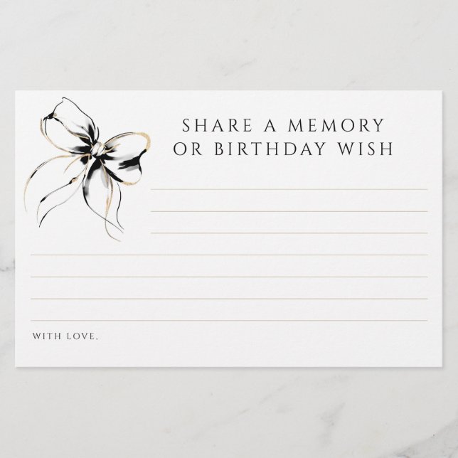 Share a Memory or Birthday Wish Black Bow Card (Vorderseite)