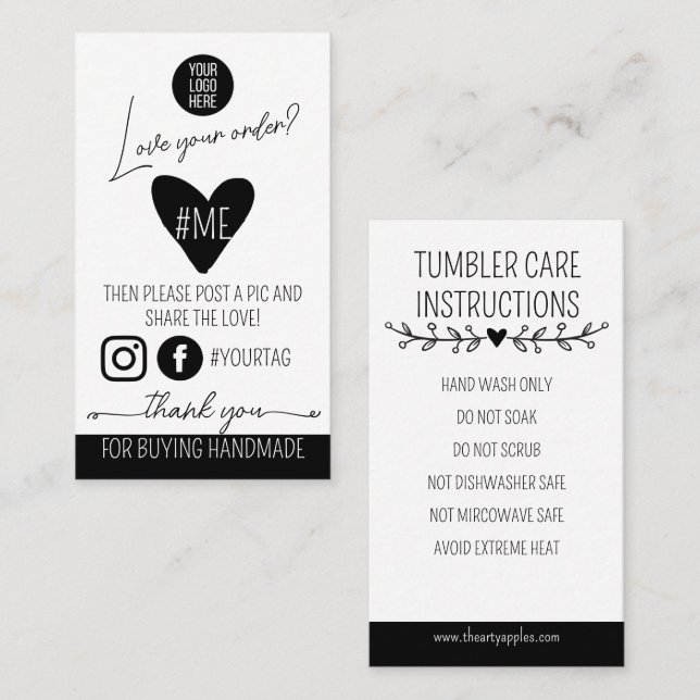 Share & Care Product Insert Card small business Visitenkarte (Vorne/Hinten)
