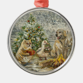 Shared Warmth Whimsical Farmhouse Animals Campfire Ornament Aus Metall