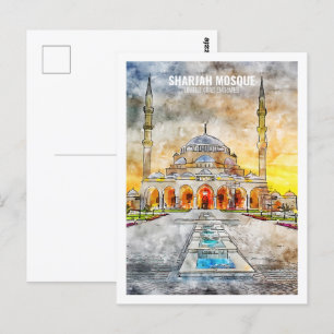 Sharjah Moschee VAE Berühmte Wasserfarbskizze für  Postkarte